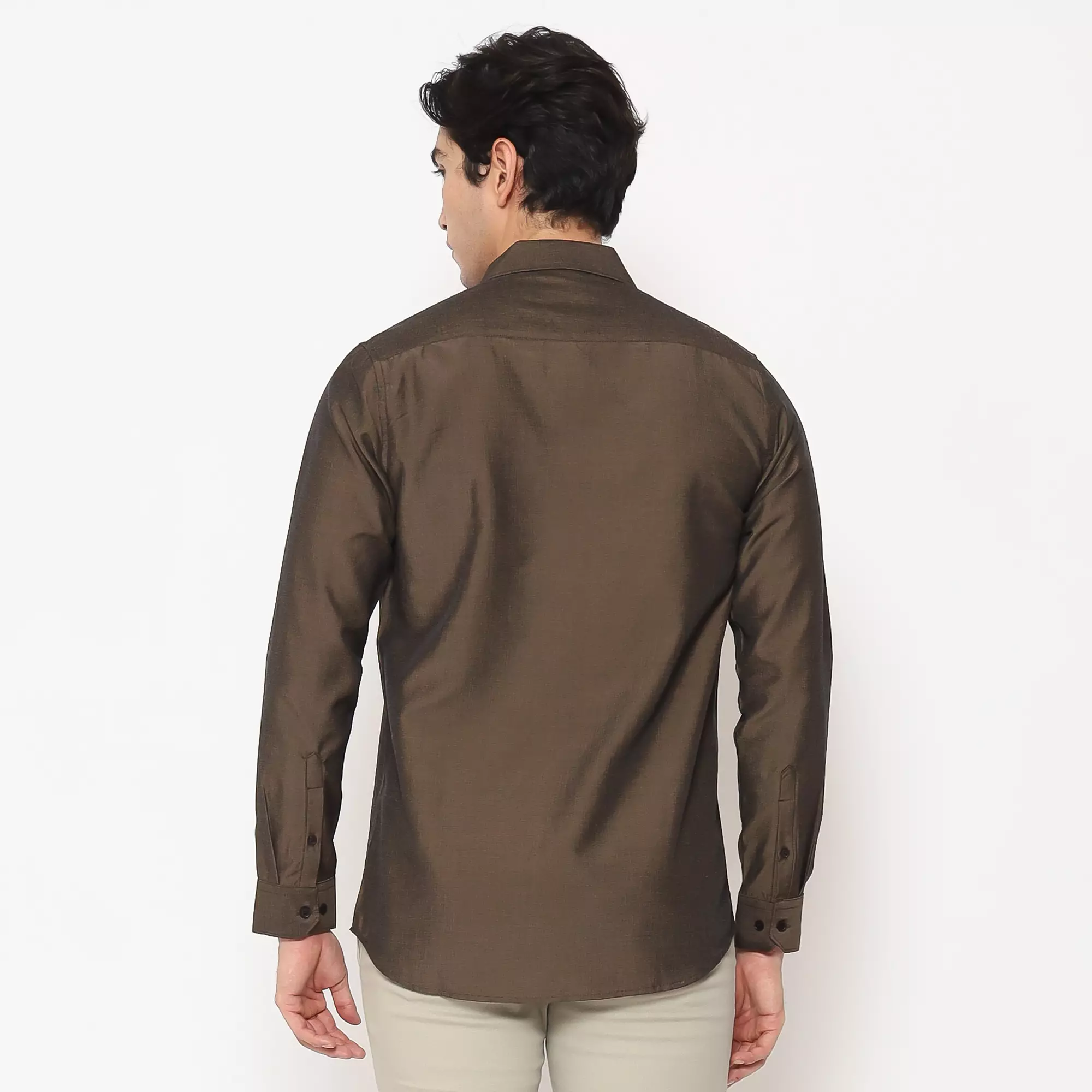 MAGINOT Kemeja Pria Basic Polos Panjang COFFEE