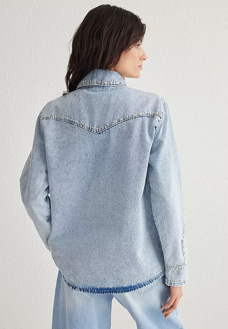 Light Blue Troc Stone Oversize Denim Jacket