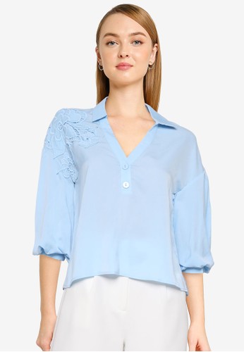 Nichii blue Puff Sleeve Top 9B1C6AAE412BE8GS_1