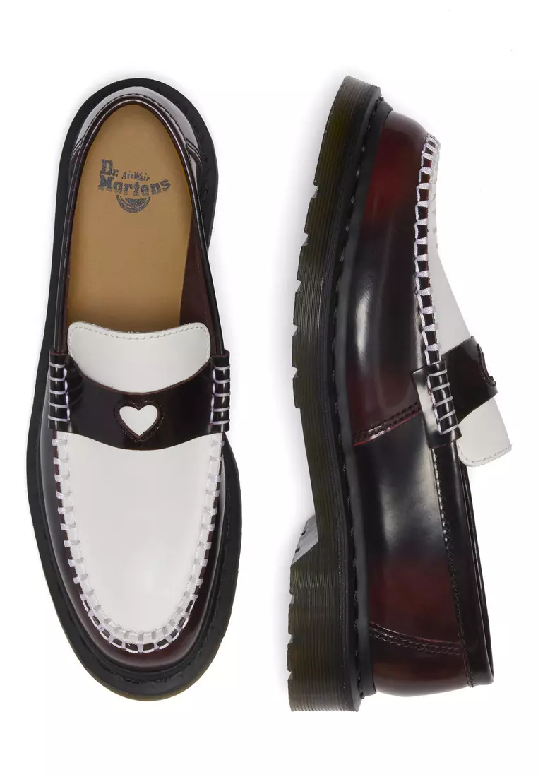 Penton Heart Two-Tone Arcadia Rub Off Leather Black + Cherry Red Loafers - Women