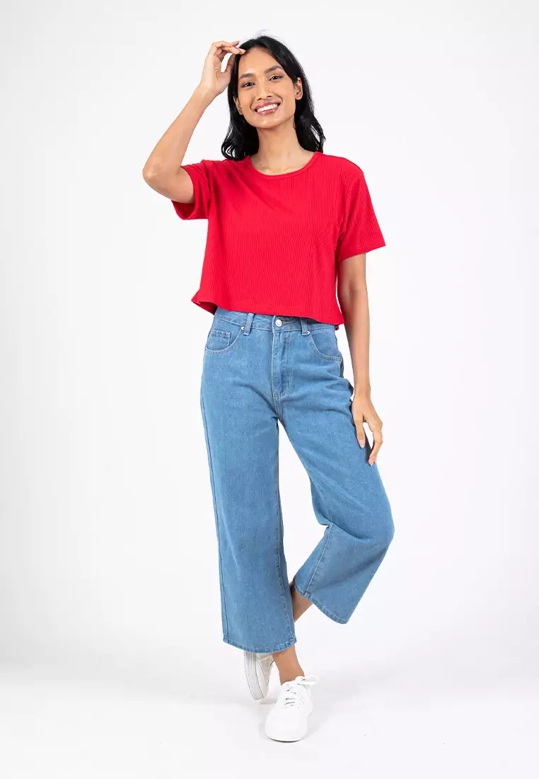 Forest Ladies Ribbed Crop Top Women Crop T-Shirt | 822343-51Red