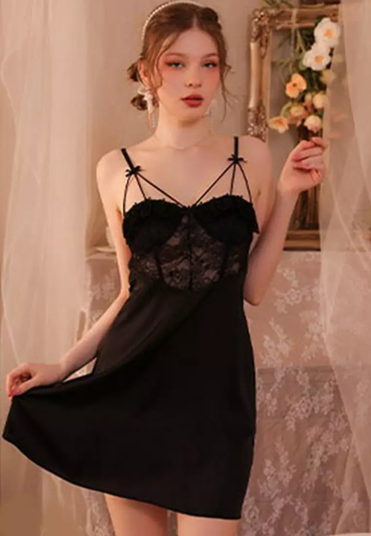 Buy LYCKA LDD1007NG Lady Sexy Lace Sleepwear Two Pieces Set Black