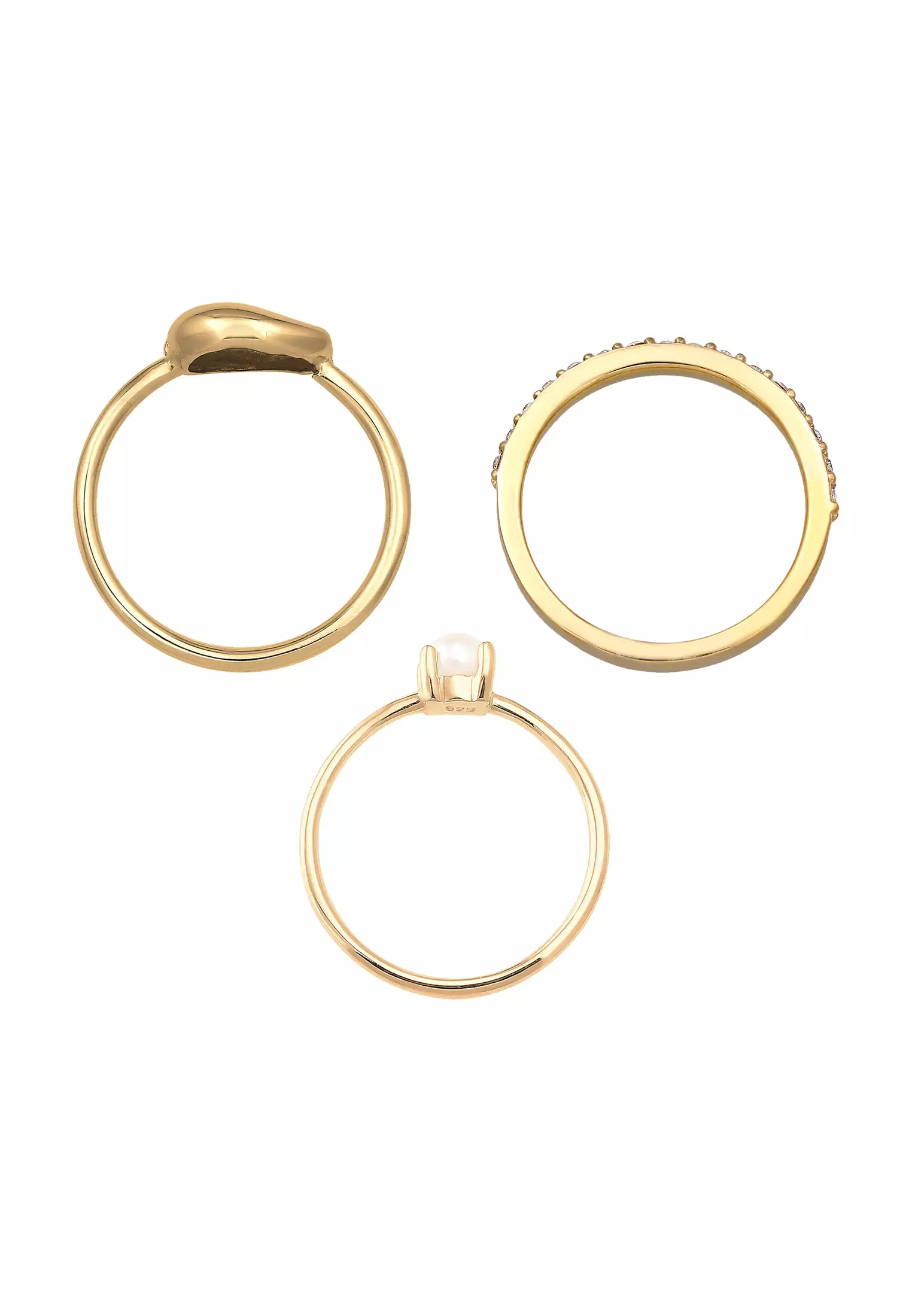 Ring Stacked Shell Set Freshwater Pearls Crystals Gold Plated