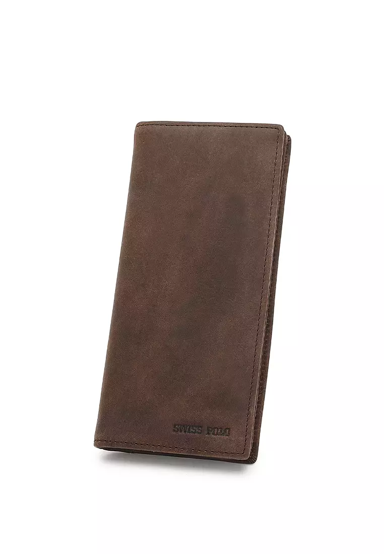 Genuine Leather RFID Long Wallet - Brown