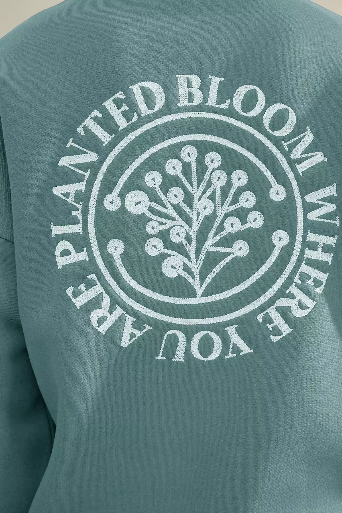 Mint Oversize/Wide Cut Floral Embroidered Fleece Lined Cotton Sweatshirt Tmnaw24Sw00012