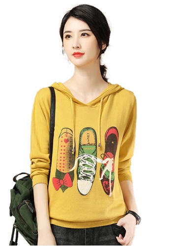 A-IN GIRLS yellow Casual Printed Hooded Sweater 01FE8AA3B9ED3DGS_1