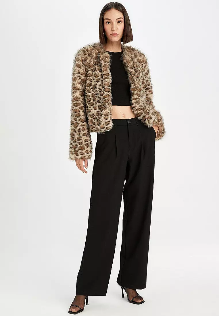 Leopard Print Faux Fur Coat