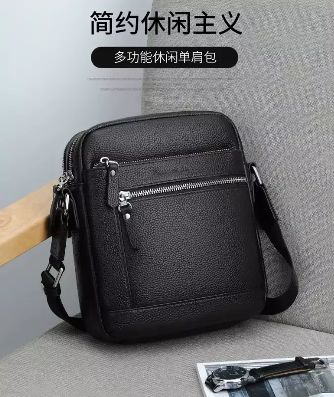 Bison Denim Tas Selempang Pria Messenger Bag Kulit Sapi Asli N2845 - BLACK