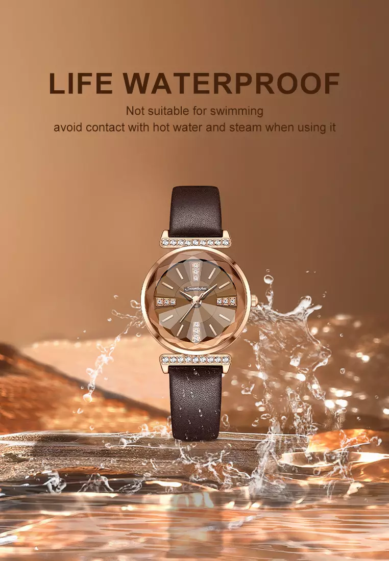 Jam Tangan Wanita Berlian Anggun Gaya Antik Tali Kulit Original Jam Tangan Cewek 8008 allbrown