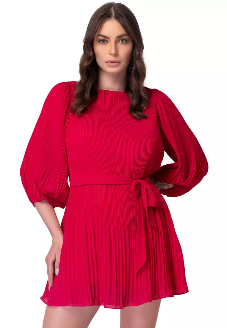 Red pleated mini dress store