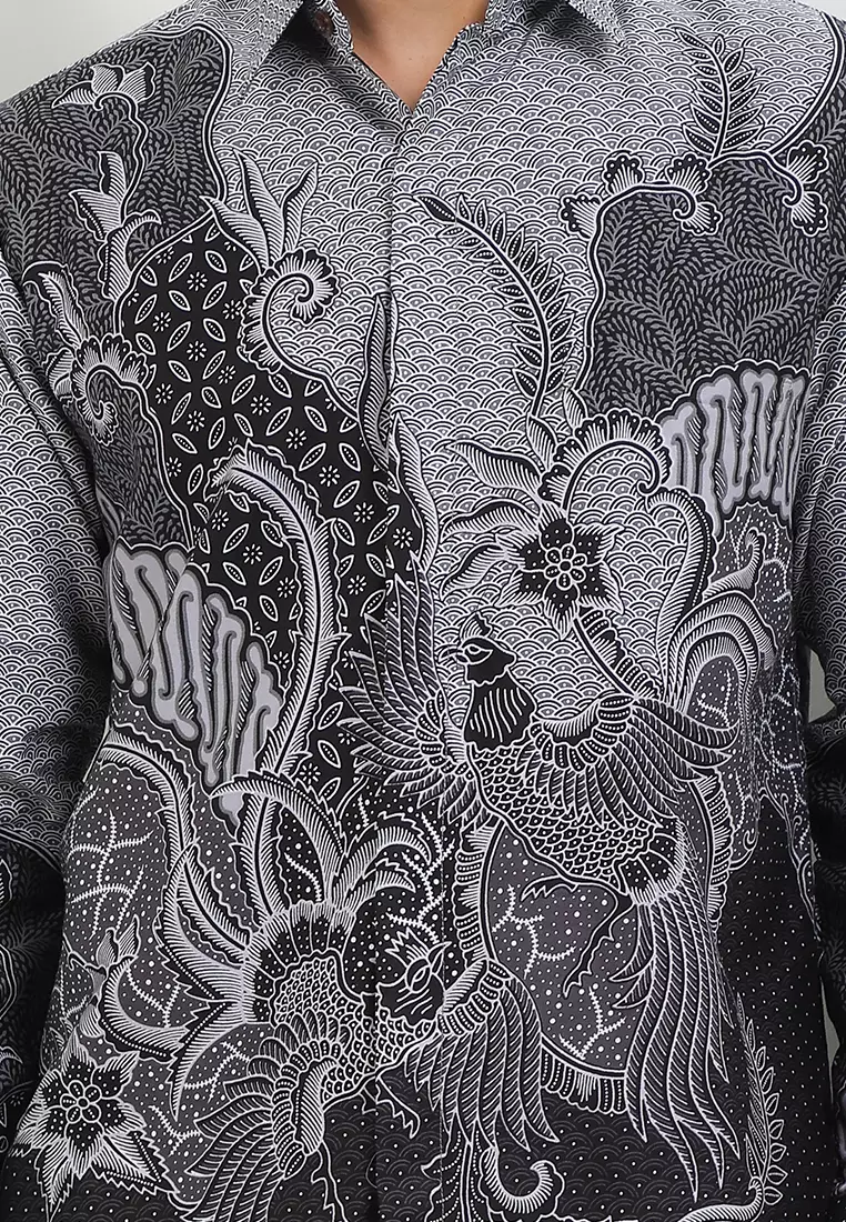 Kemeja Lengan Panjang Pria Reguler Fit Full Furing Rianty Raven Black Katun Satin