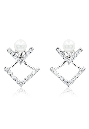 SO SEOUL white and silver Gleam Double V Earring Jackets 95D56ACD7DC7CFGS_1