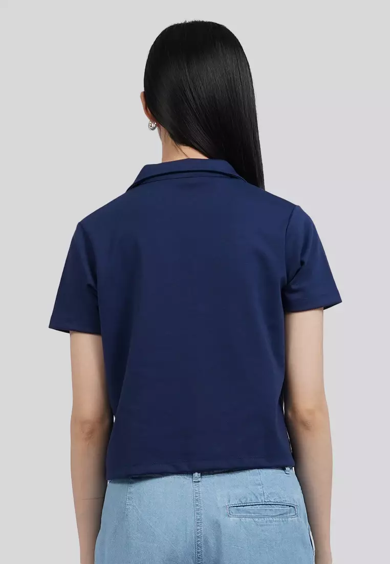 Short Sleeve Crop Polo Shirt