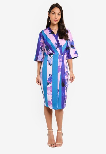 CLOSET purple Bell Sleeve Wrap Dress 0098BAA177E003GS_1