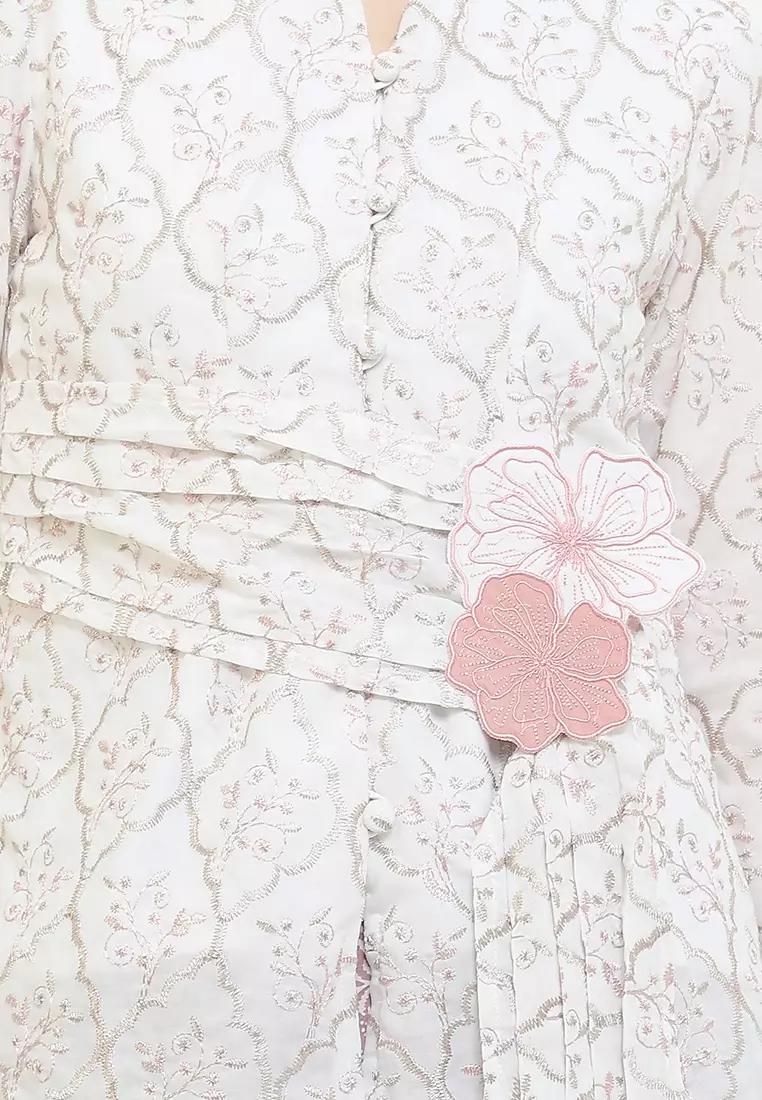 Blouse Atasan Kebaya Kutubaru Modern Wanita Kartini Jamira White Lengan Panjang