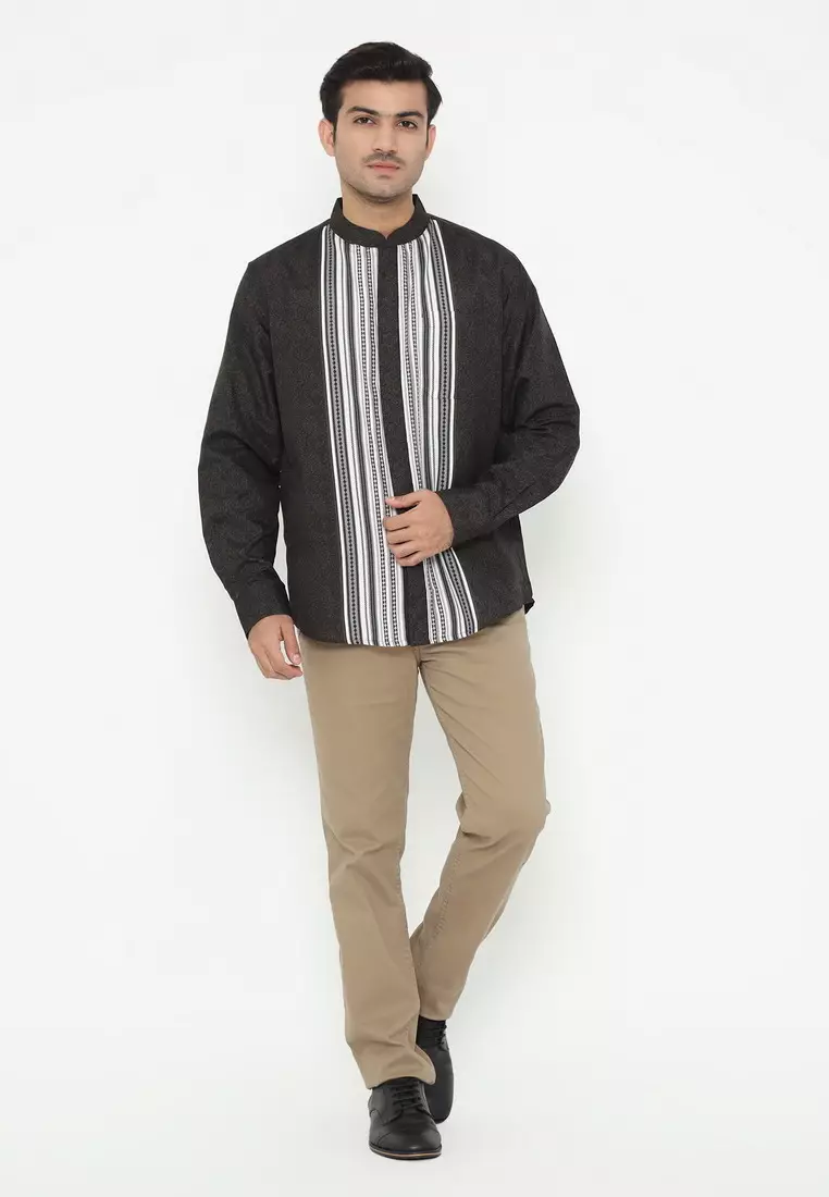 POLICE Kemeja Koko Printing Cotton Soft Regular Fit Lengan Panjang Pria