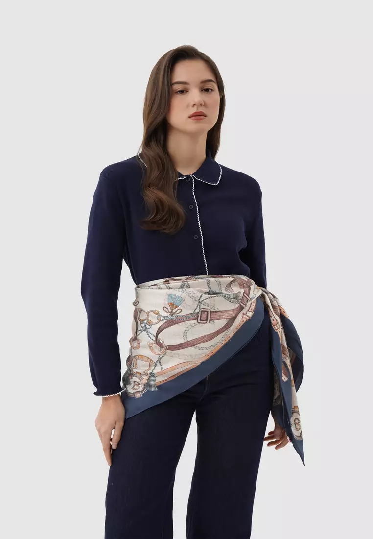 Alexandra Silk Jacquard Square - Marine
