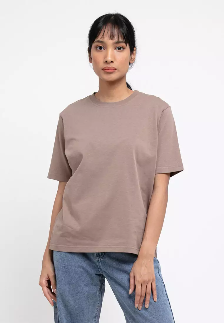 Forest Ladies Premium 100% Cotton Heavy Weight Boxy Cut Crew Neck T Shirt Women | Oversized T Shirt Perempuan - 822323-13Khaki