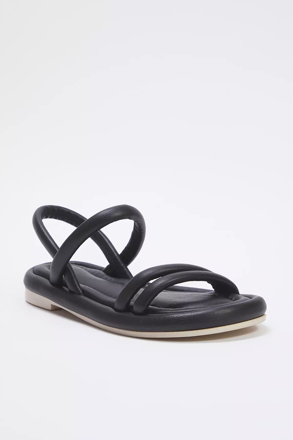 Black Double-Strap Padded Women's Flat Sandals Takss25Sd00018