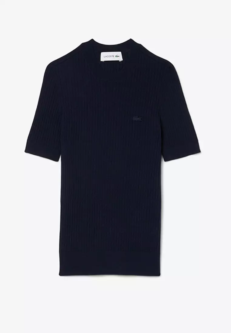 Short Sleeved Merino Wool Rib Knit Sweater