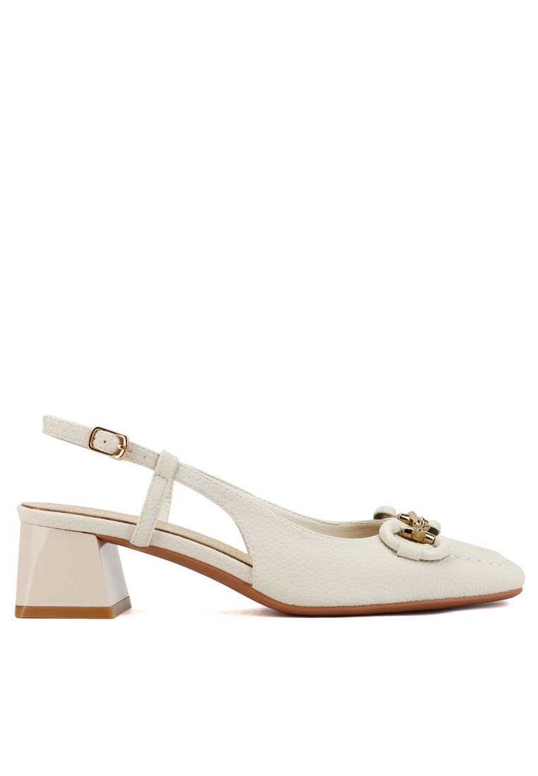Horsebit Buckle Synthetic Leather Slingback Mid Heel XJ333-2