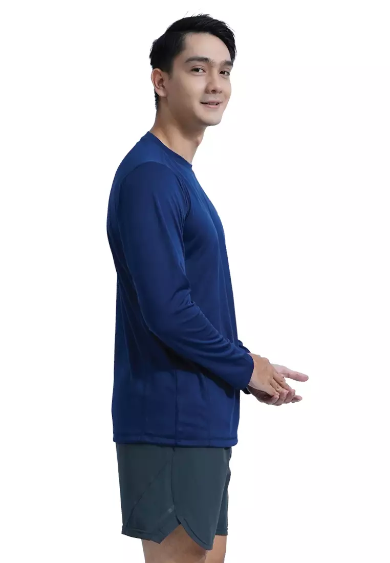 Tiento Kaos Running Dry Fit Lengan Panjang Baju Olahraga Pria Lari Gym Fitness Navy