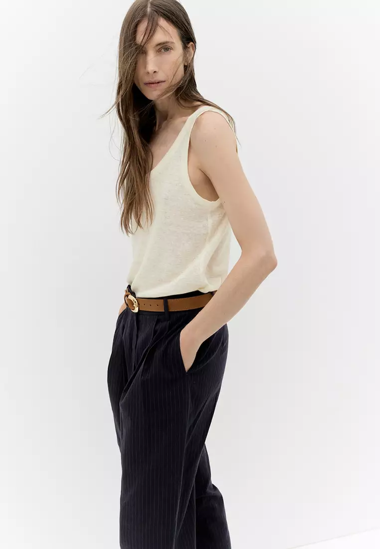 Leather Belt With Oval Buckle