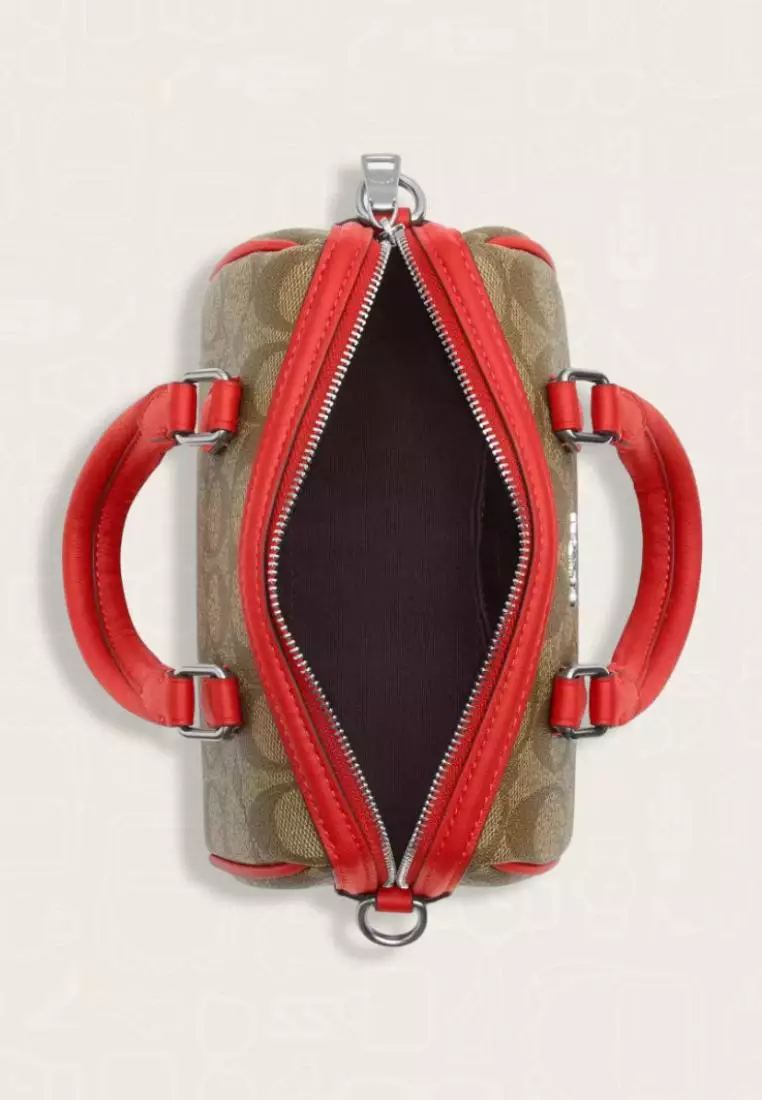 Coach Mini Rowan Crossbody In Signature Canvas Khaki Miami Red