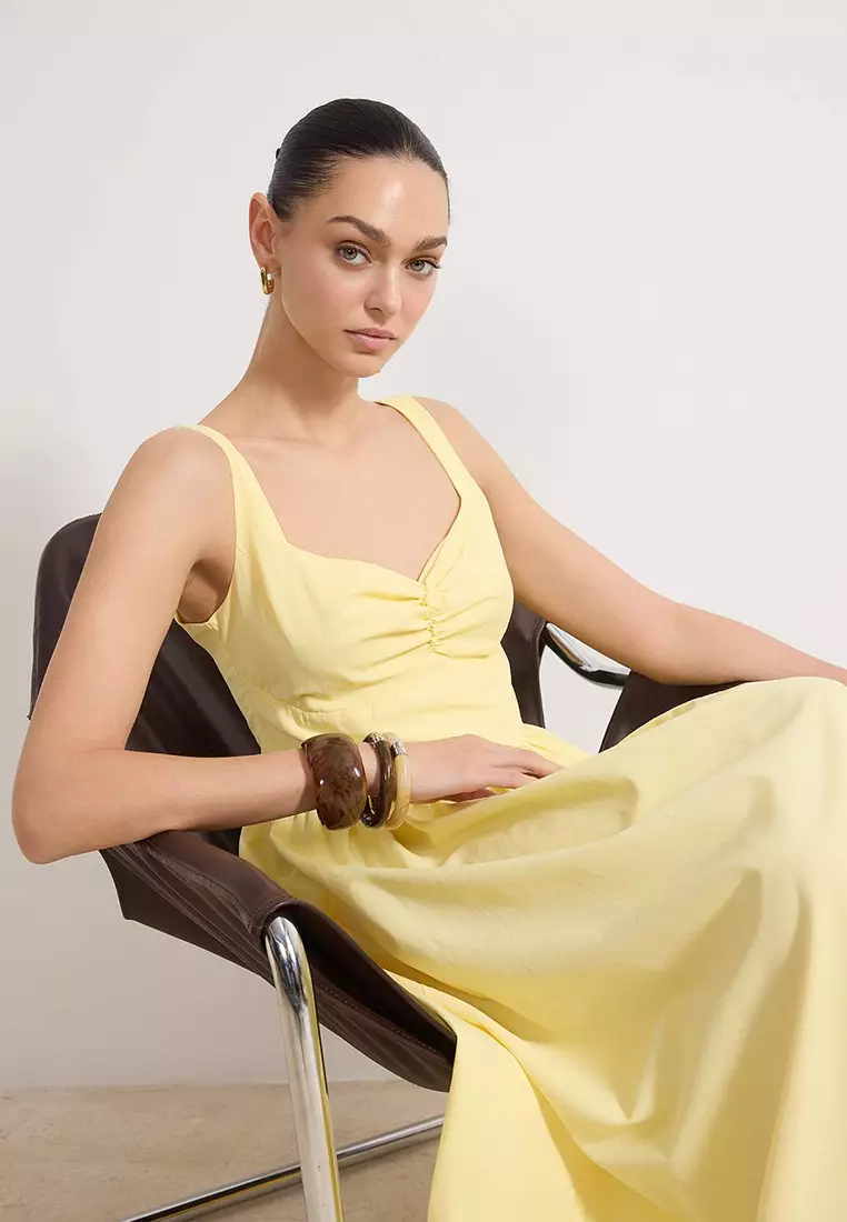Light Yellow Gipeli Midi Poplin Woven Dress Twoss26El138