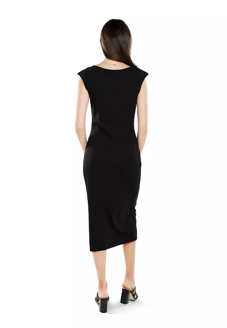 Boat Neck Long Dress In Black