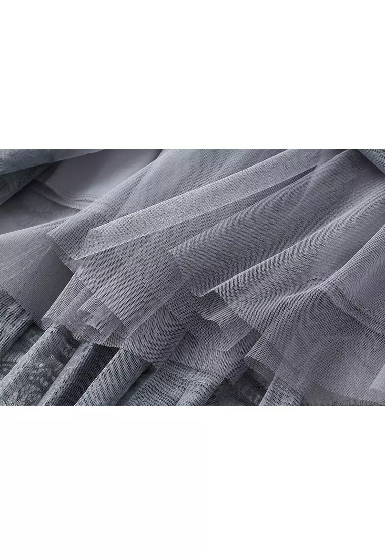 Spring/Summer High Waist Lace Stitching Mesh Skirt AF8585