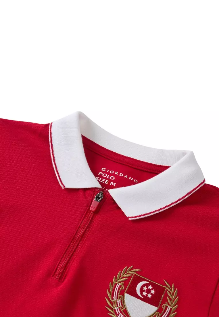 Giordano Men NDP 2026 Collection Slim Fit Lycra Zip Polo Shirt (Singapore National Day Parade)