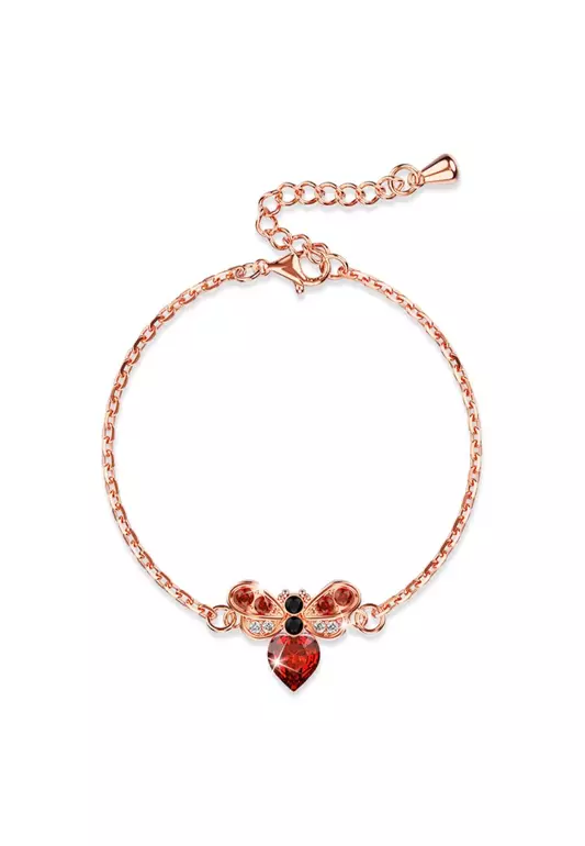 BeeCarra Bracelet Embellished with SWAROVSKI® crystals-Rose Gold/Red
