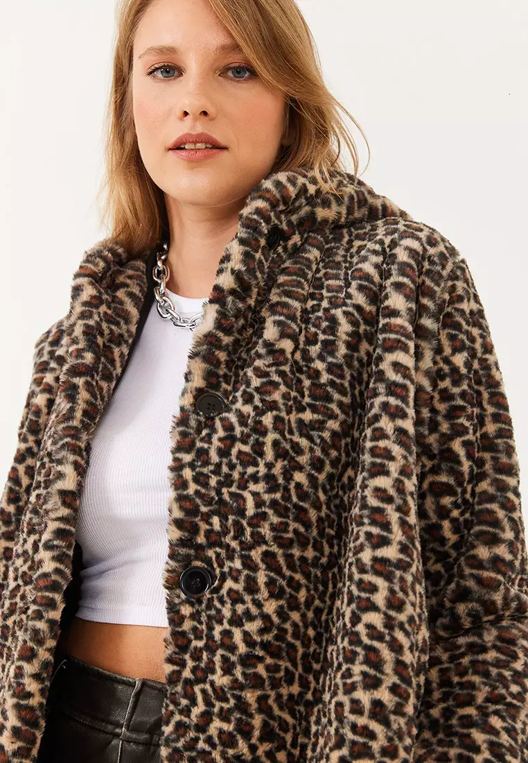 Women's Lined Hooded Leopard Patterned Fur 2457 60251827