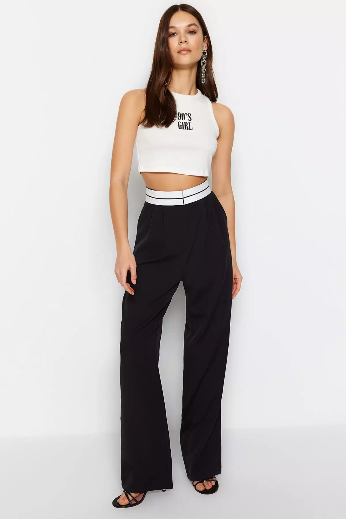 Contrasting Waistband Trousers