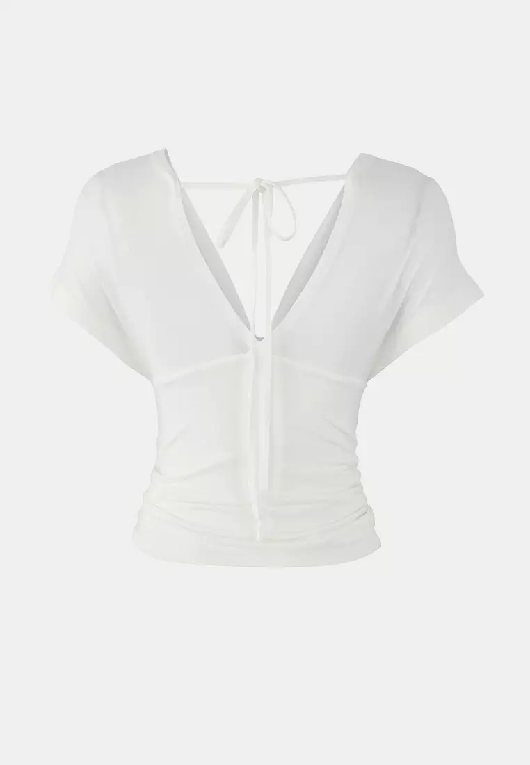 Ecru Fitted/Fits Body Gathered/Drape Detailed Knitted Blouse