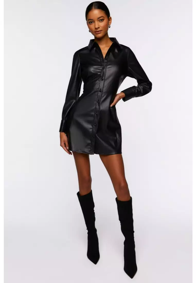 Long sleeve leather shirt dress store