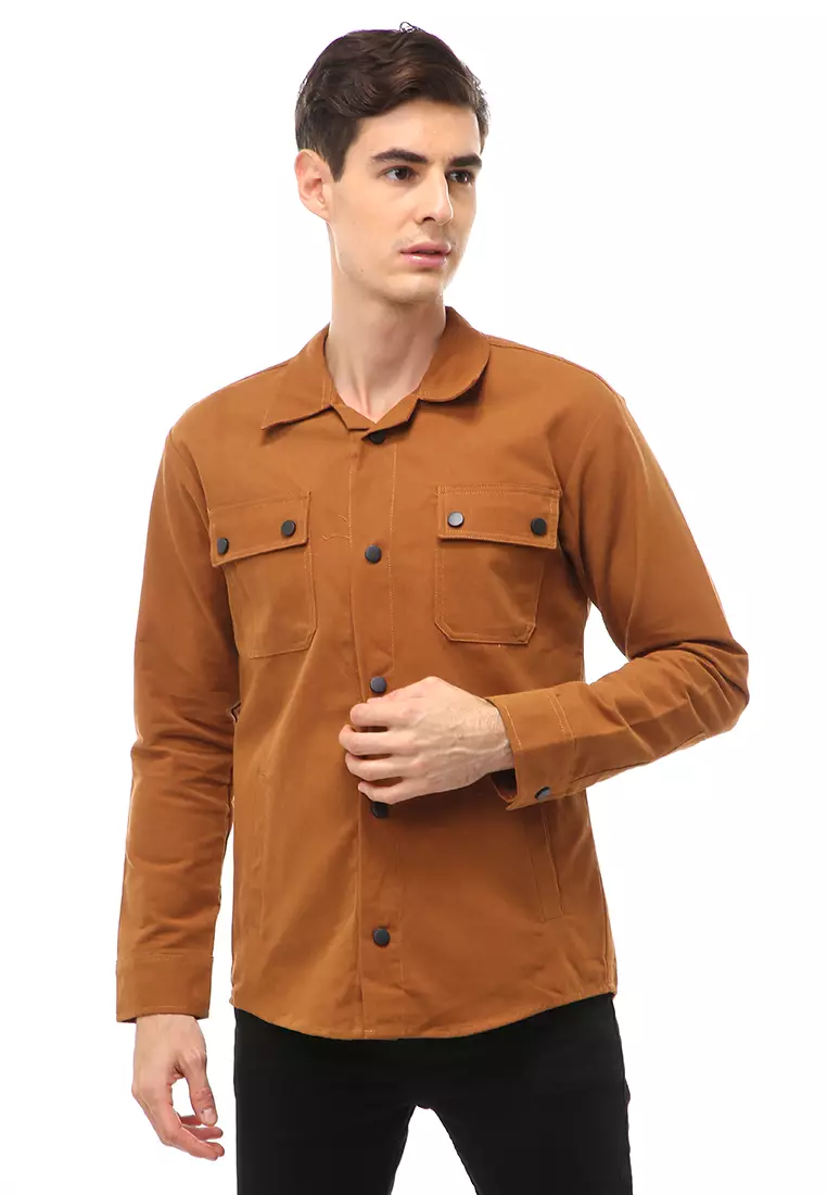 Clover Outerwear Jacket Pria Simple Design Material Canvas Suede ORIGINAL - Caramel