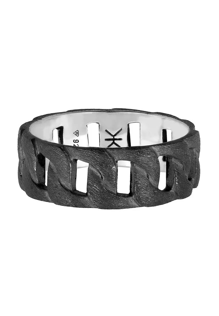 Men's Silver Chain Link Ring - Dark Oxidised