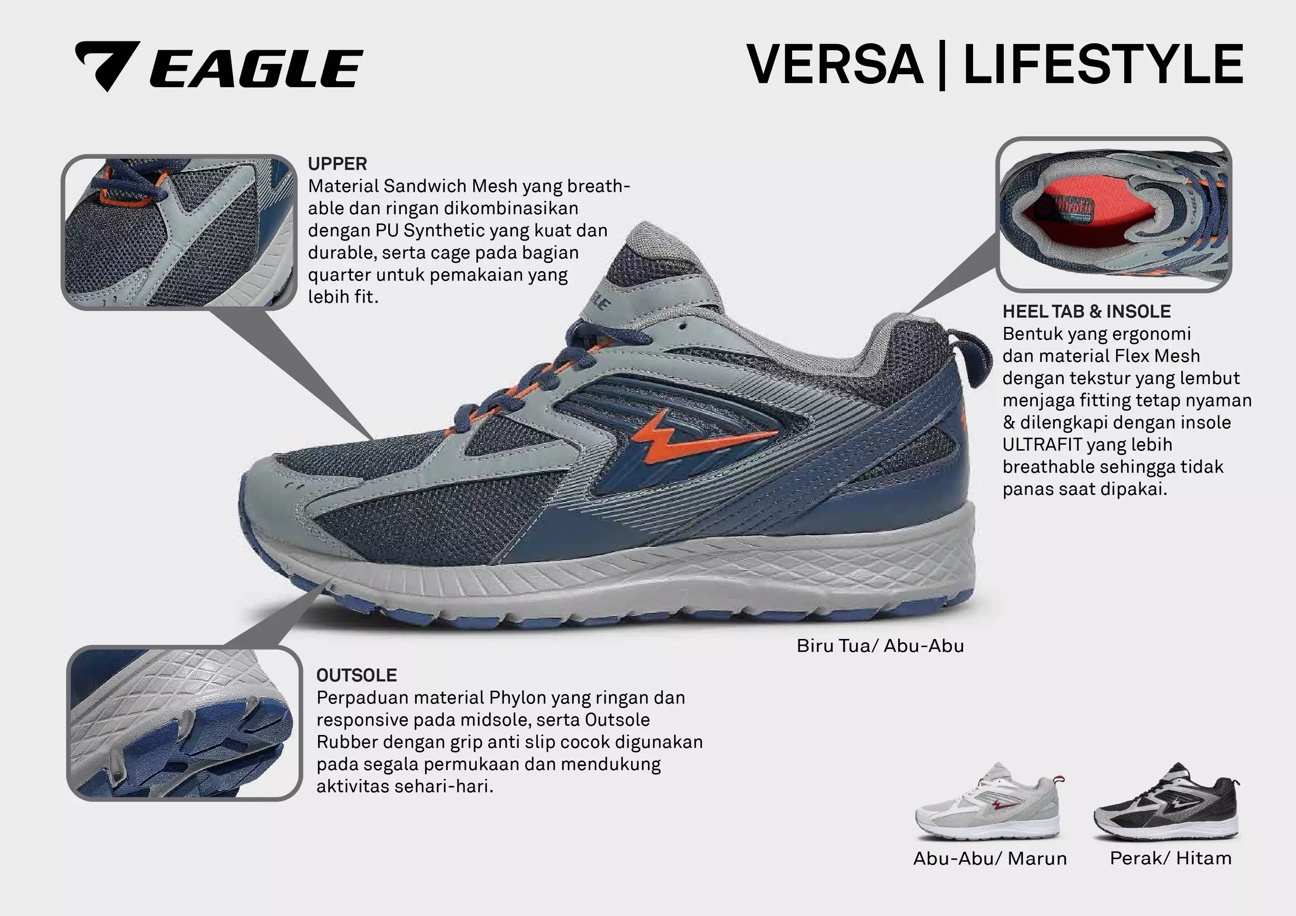 Eagle Sepatu Sneakers Lifestyle Versa – ABU-ABU/MARUN