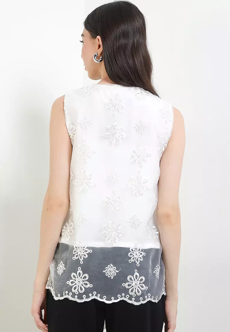 Sleeveless Inner Top Atasan Wanita Batik Binar Spesial JFW Collection Erena White [Tanpa Setelan]