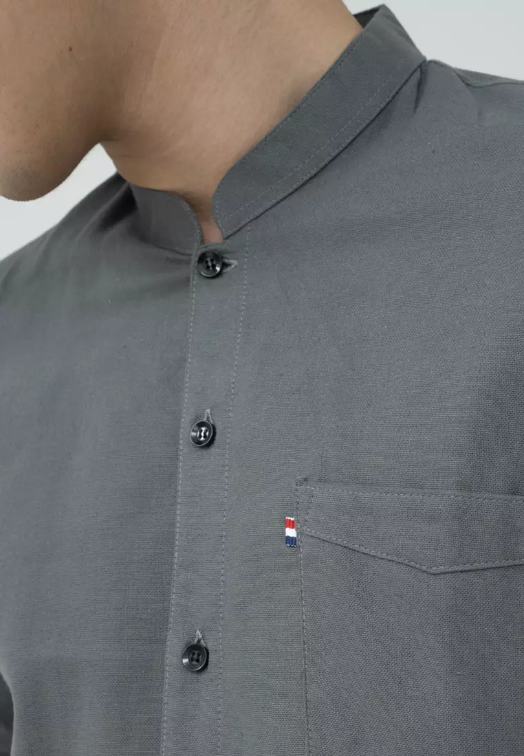 Houseofcuff kemeja Koko Lengan Panjang Pria Abu