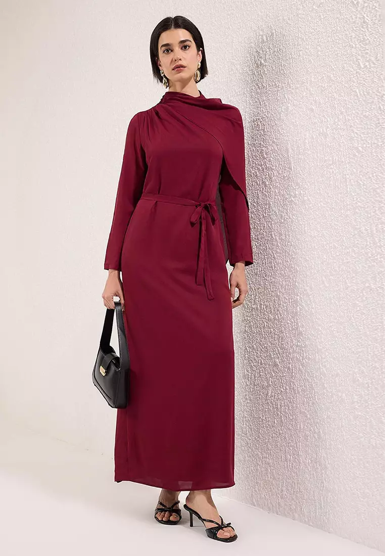 Buy Trendyol Burgundy Cape Detailed Woven Evening Dress TCTSS25DB00023  Online | ZALORA Malaysia
