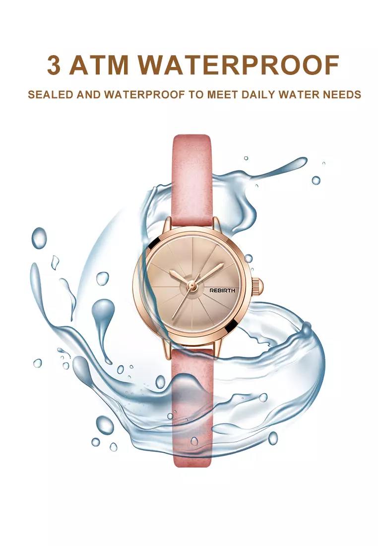 Jam Tangan Wanita Gaya Korea yang Elegan Tali Kulit Anti Air Jam Tangan Cewek Merah Jambu