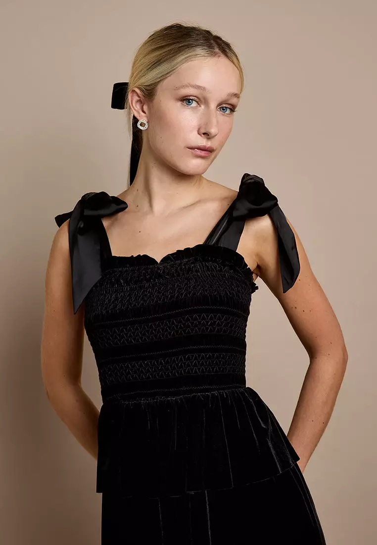 GWD Cece Black Velvet Midi Dress