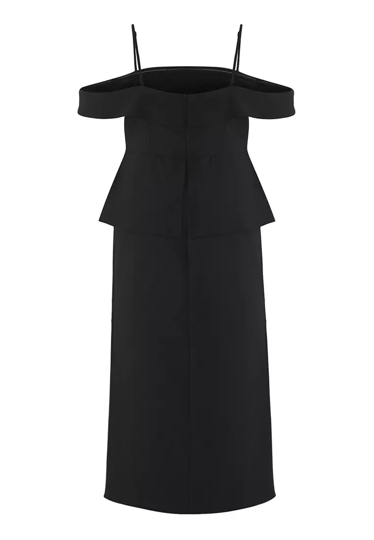 Black Square Neck Drop Sleeve Chic/Night Woven Plus Size Dress TBBSS25AH00147