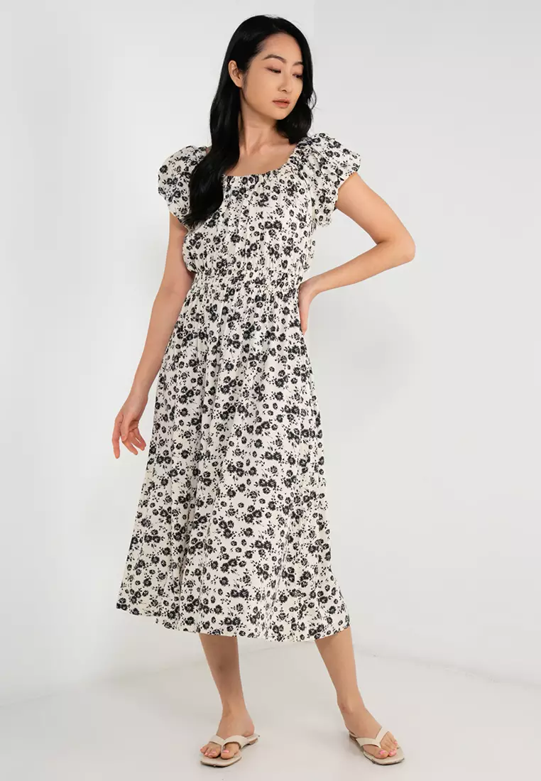 Buy GAP Puff Sleeves Midi Dress Online | ZALORA Malaysia