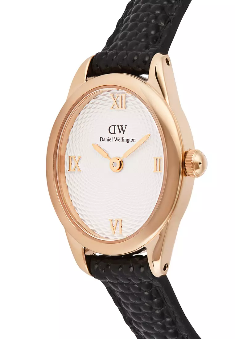 Ophelia Mini Black Lizard White Guilloché Rose Gold - Women Watch Stainless Steel Leather Strap watch DW Official Authentic Original jam tanggan perempuan DW jam tangan