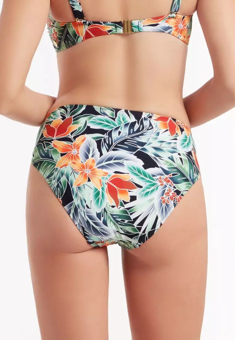 My Paradiso藍色交叉腰帶式經典剪裁泳褲