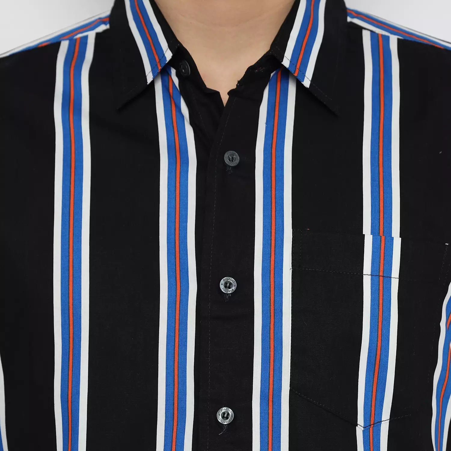 Platini Kemeja Motif Salur Pria Lengan Pendek Hitam Biru 131979